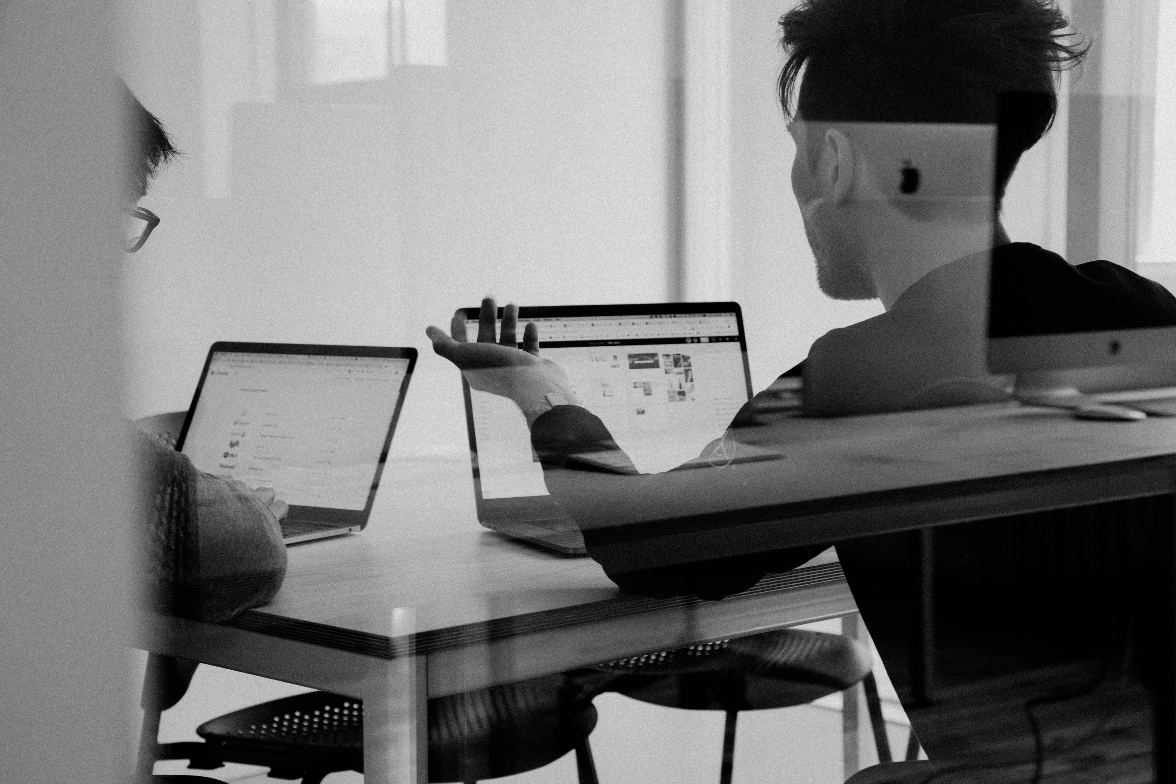 Modern workspace with laptops and office setup